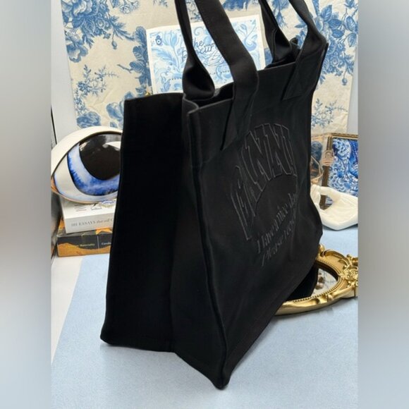 🆕 GANNI 🧿 NWOT Large Easy Shopper Tote Bag, Black Canvas & Black Embroidery - Picture 4 of 10